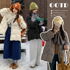 批发网红韩版圆领石墨烯云绒2025冬季新款中长款孕妇棉服+围巾两件套