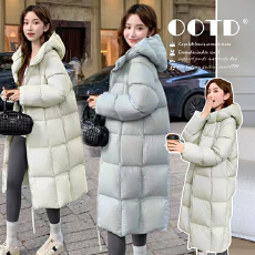 批发网红韩版圆领石墨烯云绒2025冬季新款中长款孕妇棉服+围巾两件套