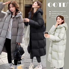 批发网红韩版圆领石墨烯云绒2025冬季新款中长款孕妇棉服+围巾两件套