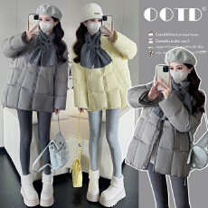 批发实拍网红韩版石墨烯云绒2025<b class='q'>冬</b>季新款中长款孕妇棉服+围巾两件套