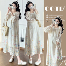 批发实拍杏色法式温柔风晕染<b class='q'>连衣裙</b>女2026春季新款<b class='q'>孕妇</b><b class='q'>绝美</b>气质长裙