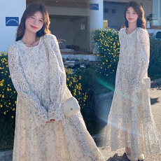 批发高级感超仙森系蕾丝裙女长裙2026春装新款法式显瘦镂空<b class='q'>孕妇</b><b class='q'>连衣裙</b>