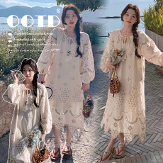 批发超仙浪漫别致镂空流苏长裙早春新款温柔风法式气质<b class='q'>孕妇</b><b class='q'>连衣裙</b>