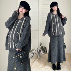 实拍大码毛衣套女秋冬显瘦遮孕妇套装
