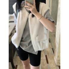 批发水貂毛马甲 环保皮草马夹毛毛外套 韩国chic大码女装休闲宽松慵懒