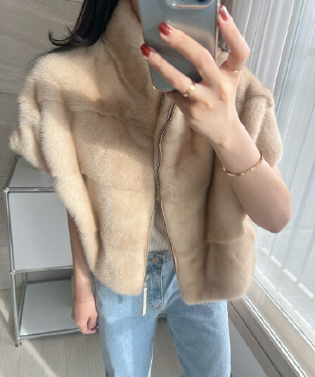 환경 보호 모피 모피 베스트 우아함 조끼 재킷 한국 동대문 chic 루즈핏 빅 사이즈 대외 무역 여성