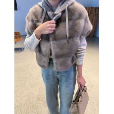 批发水貂毛皮草马甲外套 连帽可拆卸 毛毛马夹