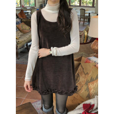 批发26春韩国代购甜美木耳边天鹅绒背心<b class='q'>连衣裙</b>韩系搭配外贸chic到爆！