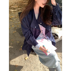 批发2026春装 韩国东大门代购 双排扣宽松<b class='q'>风衣</b>外套 大码女装 外贸