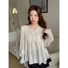 批发别致甜美喇叭袖衬衫 <b class='q'>韩版</b>chic 小众设计感 上衣女衬衣