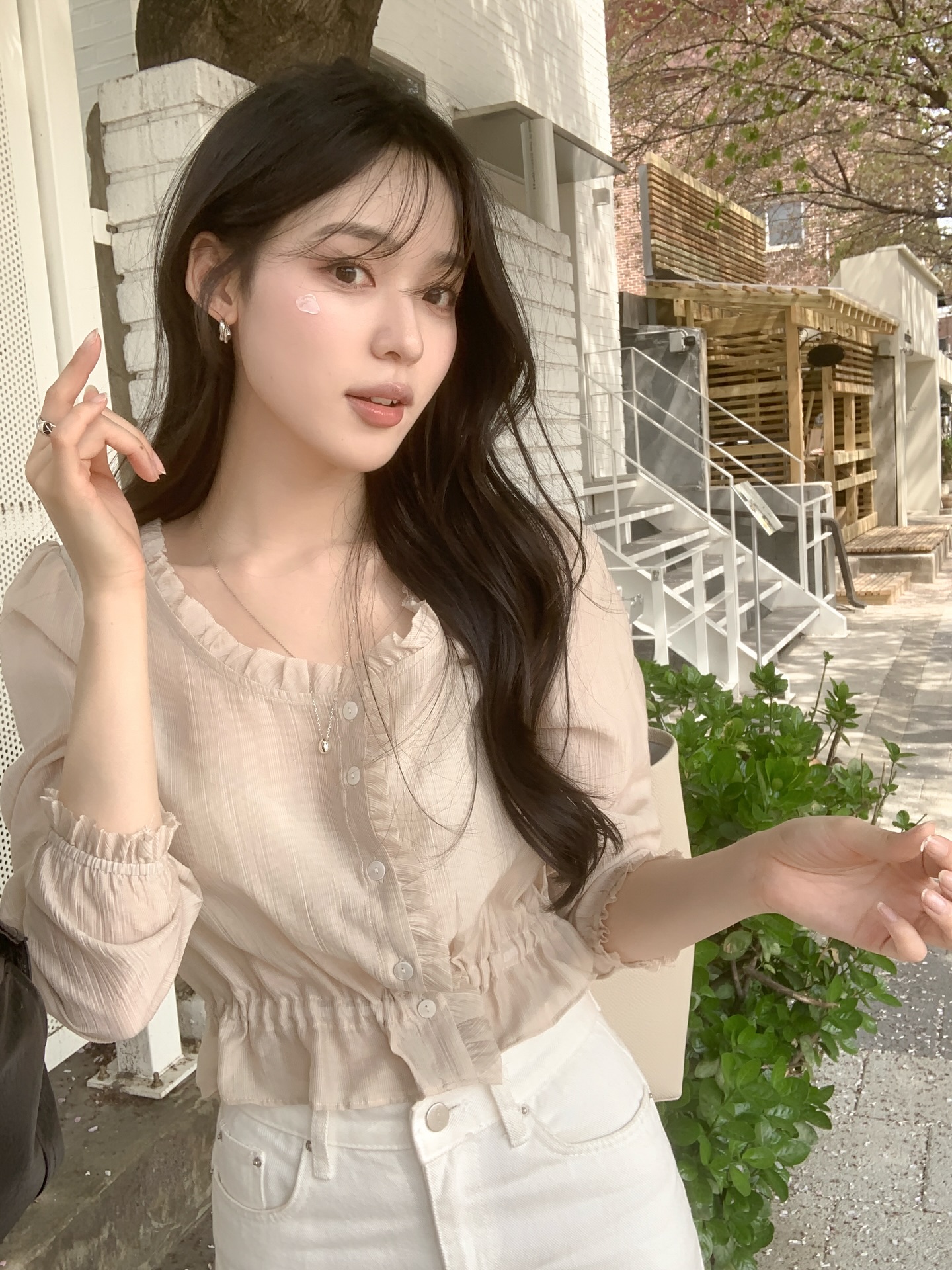 프랑스식 달콤함 프릴 긴팔 셔츠 한국 chic