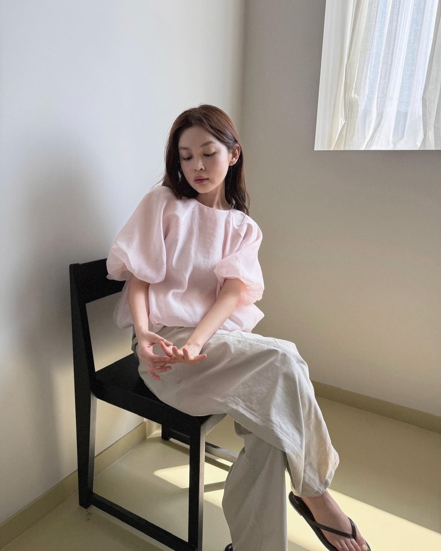 한국 chic 느긋한 레트로 벌룬 소매 셔츠