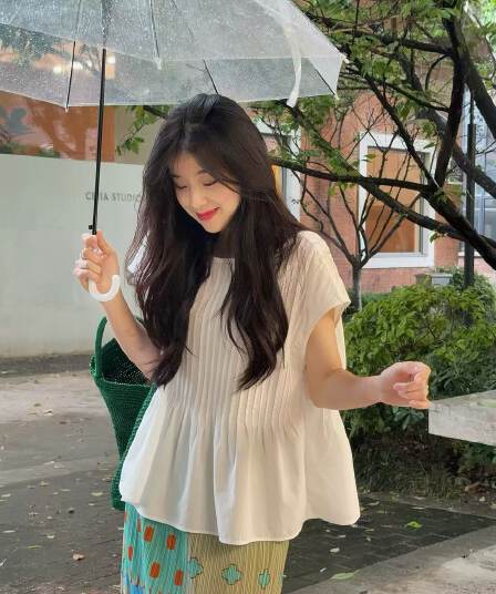 장기 주름 루즈핏 빅 사이즈 캐주얼 바람 연령 감소 민소매 셔츠 맨위 대외 무역 여성 의류 chic
