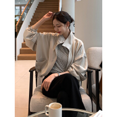 批发翻领纯色束腰夹克<b class='q'>短</b>外套 韩版chic 休闲大码女装