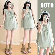 批发实拍夏<b class='q'>装</b>新款<b class='q'>韩版</b>时尚慵懒风v领背心短<b class='q'>裤</b>孕妇<b class='q'>套</b><b class='q'>装</b>