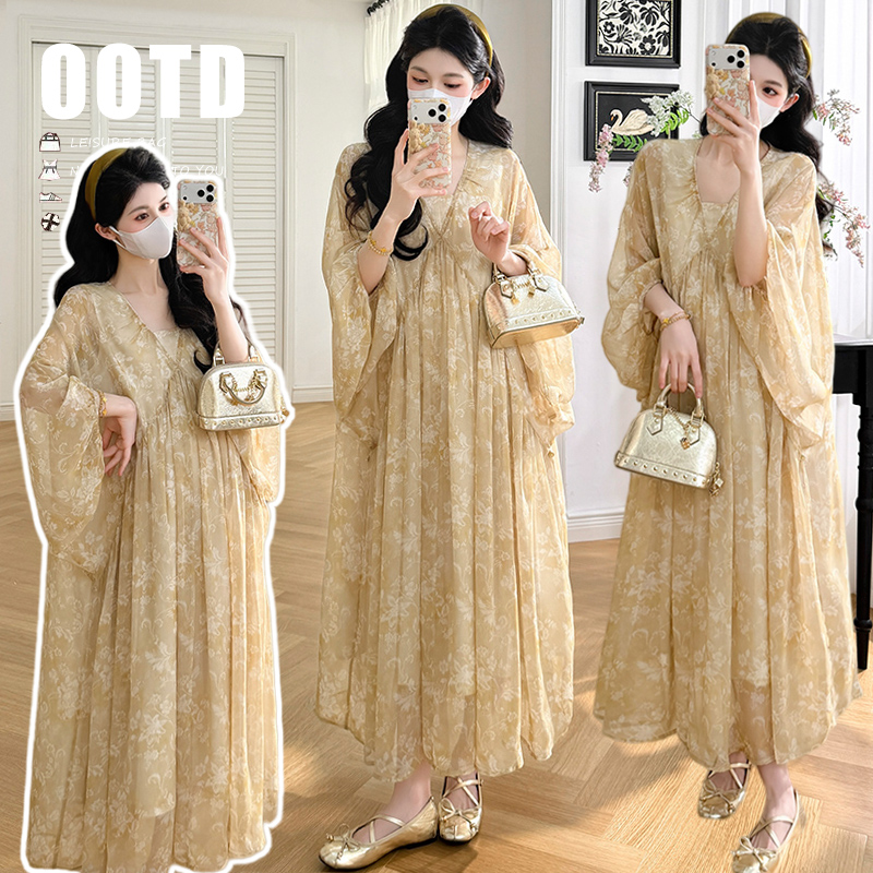 실사 봄 새로운 부드러운 바람 무거운 작업 슬림해 보이는 품격 임산부 드레스