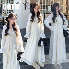 批发春新款 温柔风重工<b class='q'>提花</b>中长款孕妇<b class='q'>连衣裙</b>