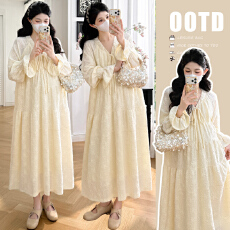 批发实拍 春新款 温柔风重工<b class='q'>提花</b>中长款孕妇<b class='q'>连衣裙</b>