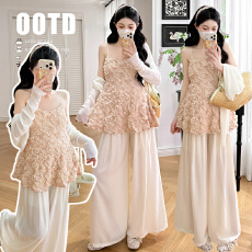 批发实拍 春夏新款法式<b class='q'>气质</b>温柔叠穿花朵吊带阔腿<b class='q'>裤</b><b class='q'>孕妇</b><b class='q'>三件</b>套