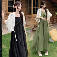 批发实拍~<b class='q'>大码</b>新中式国风套装女夏季吊带裙子<b class='q'>胖</b><b class='q'>MM</b><b class='q'>遮</b>肚显瘦上衣两件套