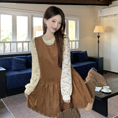 批发实拍~小个子<b class='q'>蕾丝</b>打底衬衫上衣两件套连衣裙新款大码麂皮绒<b class='q'>背心裙</b>