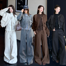 批发实拍~2025秋冬<b class='q'>大码</b>休闲呢子马甲+呢子阔腿裤+针织打底衫三件套