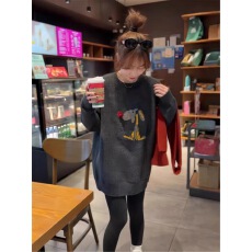 批发卡通风圆领毛衣女款2025新款爆款外穿慵懒风宽松中长款针织毛线衣