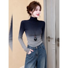 批发渐变色半高领修身内搭打底衫女2025秋冬<b class='q'>大码</b>胖MM显瘦时尚保暖上衣