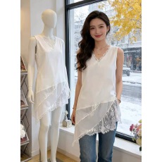 批发不规则下摆蕾丝拼接v领吊带背心女早春季新款内搭<b class='q'>中长款</b>叠穿上衣