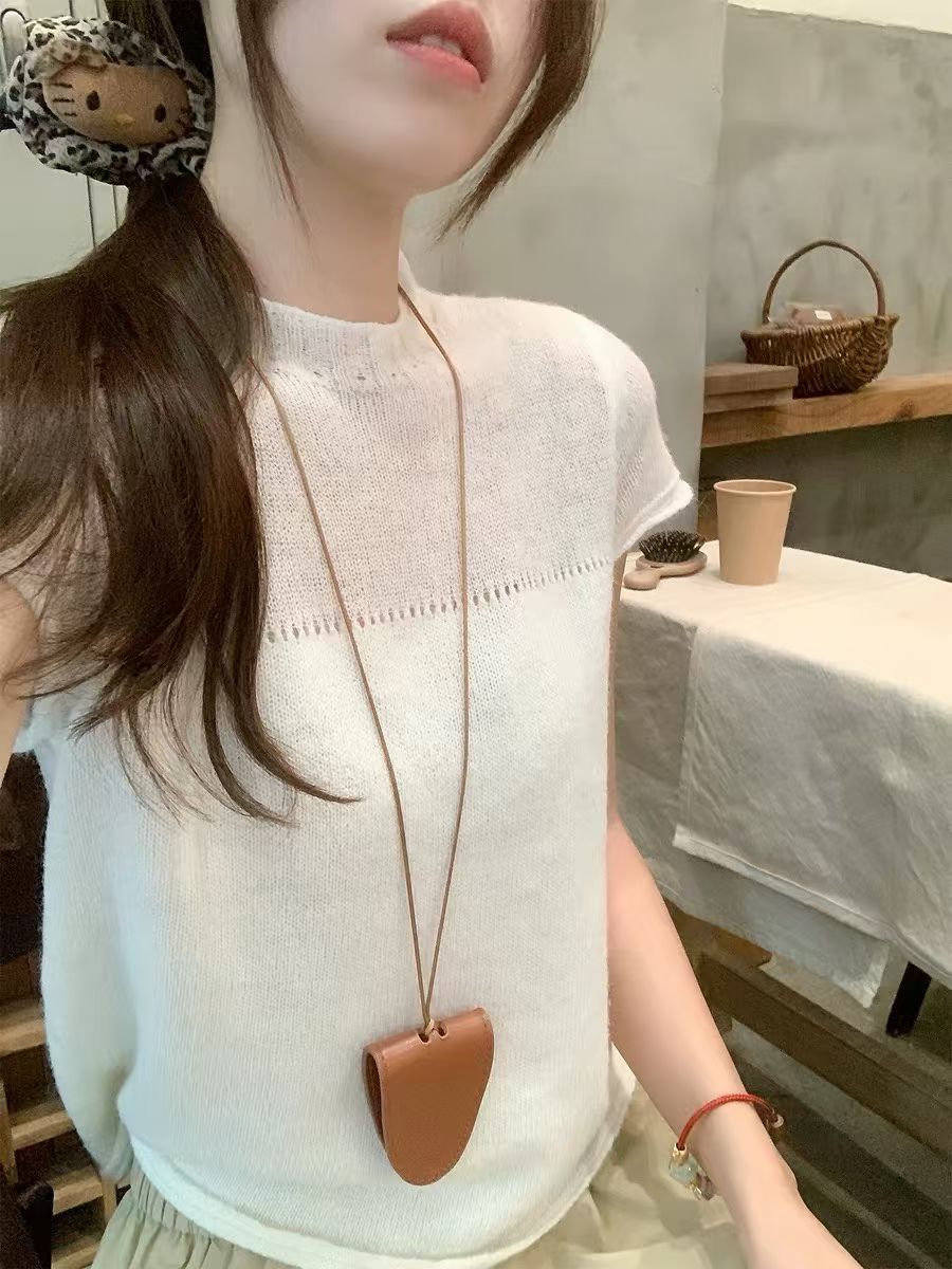 한 번 작은 짭짤한 한 부서 화이트 니트 티셔츠 여성용 짧은 소매 인사이드 가져 가라. 봄 여름 새로운 마이크로 ~을 통해 얇은 스타일 기본 셔츠 맨위