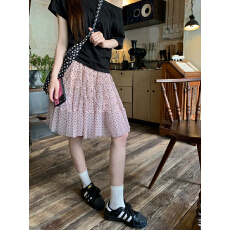 批发kumikumi新款减龄粉色波点高腰半身裙女装春季气质<b class='q'>百搭</b>显瘦蓬蓬裙