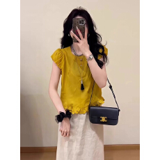 批发<b class='q'>大码</b>法式荷叶边短袖衬衫女2026夏新款设计感小众别致宽松显瘦上衣