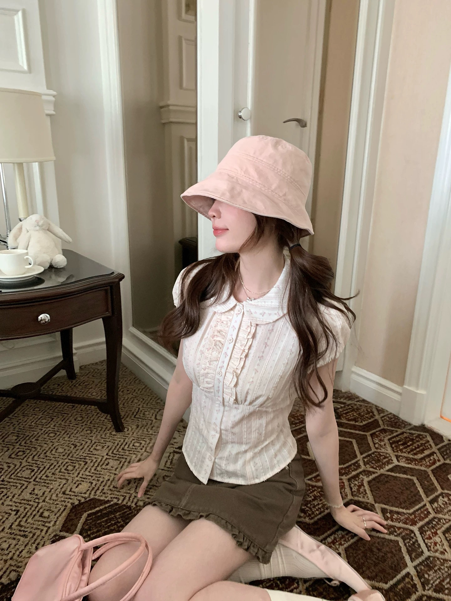 ptonumi 여름 쉰 꽃 뗏목 프릴 작은 꽃무늬 반팔 여성 셔츠 베이비 칼라 맨위 여름 아름다운 착용 가져 가라.