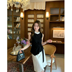 批发法式轻奢高级感黑色<b class='q'>衬衫</b>系带收腰背心女外穿不规则上衣设计感小众