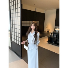 批发实拍 早秋设计感假两件衬衫<b class='q'>连衣裙</b>收腰裙长裙