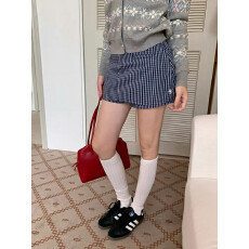 批发韩国chic美式复古格纹拼色修身包臀半身<b class='q'>裙裤</b>半身裙