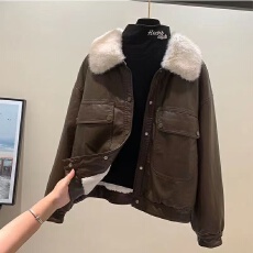批发加绒皮衣女2025冬季新款高级感兔毛皮夹克外套大毛领派克服
