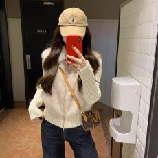 批发韩系毛毛绒拼接针织短外套女2025新款绝美巨好看的初冬小个子上衣