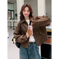 批发美拉德短款麂皮绒外套女春秋装美式复古慵懒chic又酷又飒皮衣夹克