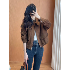 批发APM复古麂皮绒立领短款外套女<b class='q'>秋</b>冬新款美拉德风时髦百搭夹克