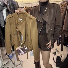 批发<b class='q'>秋</b>冬复古美拉德麂皮绒短款外套女时尚美式机车风夹克上衣