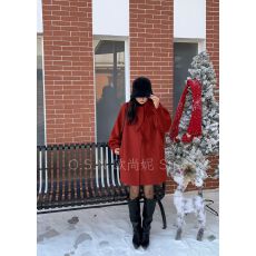 批发MCHEEN富家千金风新年红色<b class='q'>双面</b><b class='q'>羊绒</b>中长款高级感兔耳领A字<b class='q'>大衣</b>女