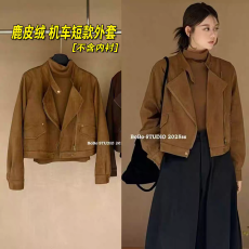 批发高级感复古立领鹿皮绒外套女2026春<b class='q'>秋</b>季小个子短款机车服上衣