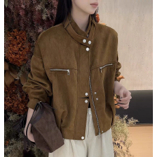 批发美拉德鹿皮绒工装拼接夹克外套女2026春<b class='q'>秋</b>新款设计感机车服外套