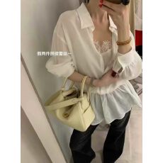 批发韩系翻领苎麻洋气假两件<b class='q'>衬衫</b>女2026春季新款显瘦气质长袖<b class='q'>衬衣</b>上衣