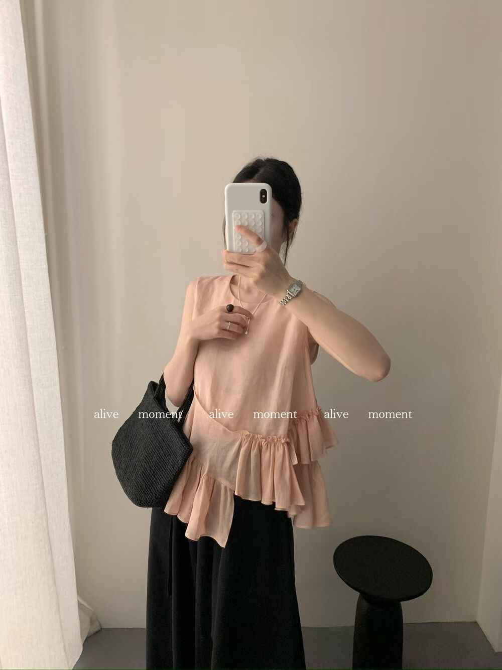 한 부서 달콤한 스타일 민소매 프릴 라미 셔츠 조끼 여성 26 봄 캐주얼 연령 감소 슬림해 보이는 다용도 맨위