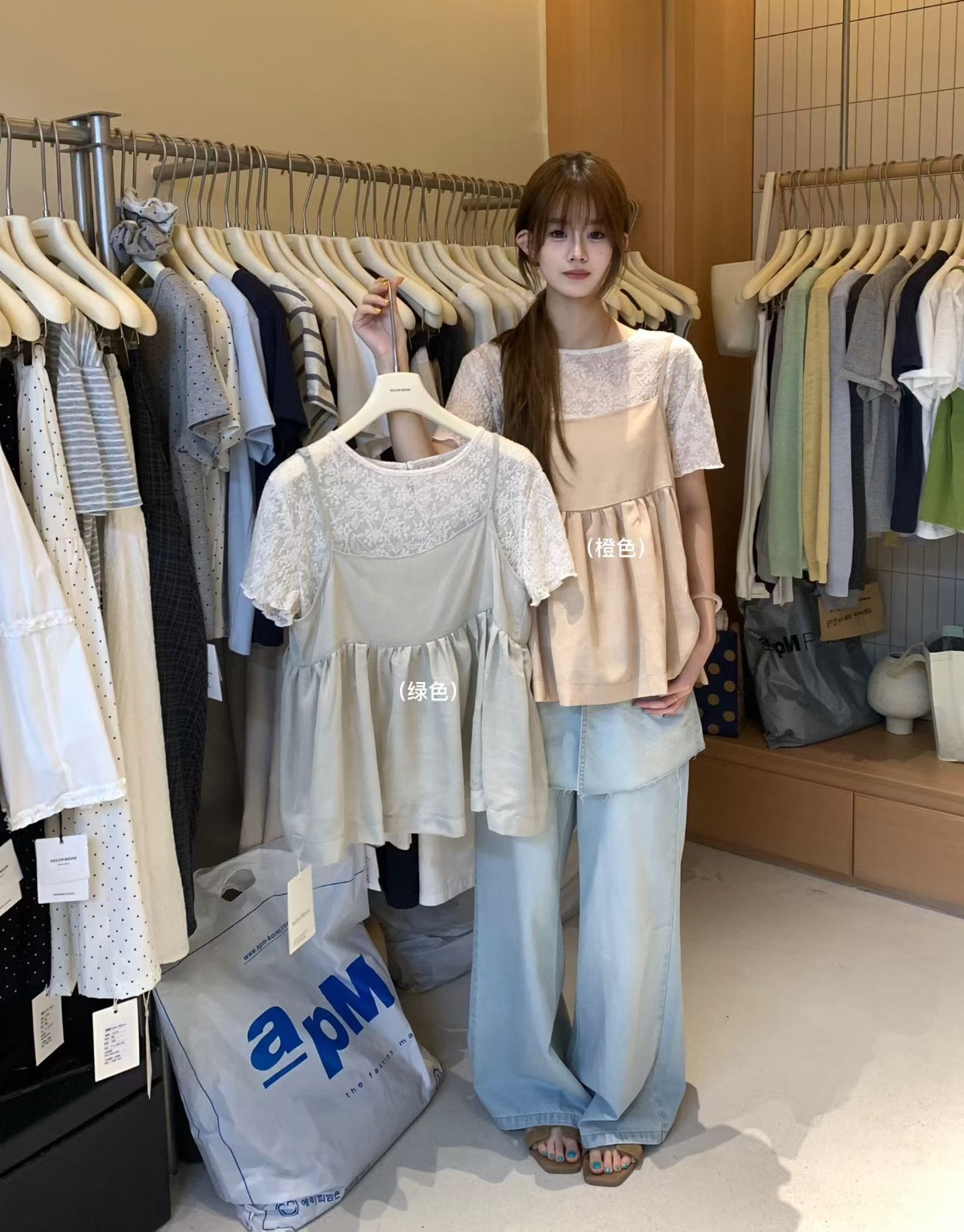 26 여름 켜기 새로운 무거운 작업 레이스 디자인 센스 작은 셔츠 슬립 플리츠 조끼