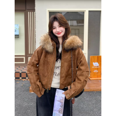 批发超好看设计感小众麂皮绒女短款韩式雾面派克服<b class='q'>外套</b>冬