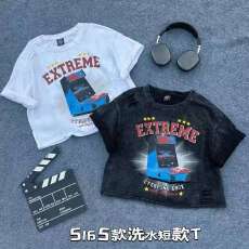 批发酷辣妹2026春夏新时尚短款<b class='q'>T</b><b class='q'>恤</b>洗水牛仔做旧韩系ootd东大门ins潮牌