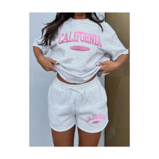 批发两件套美式辣妹运动字母<b class='q'>印花</b>韩系ootd2026春夏新短袖裤ins潮时尚M